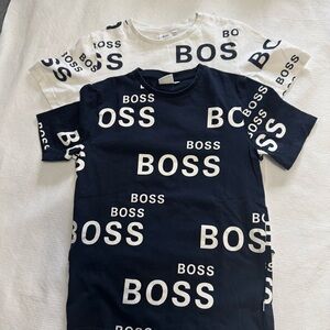 Hugo Boss Kids' Black and White Logo Tees size 10